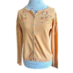 Sundance Embroidered Button-Up Cardigan Sweater Small 100% Cotton